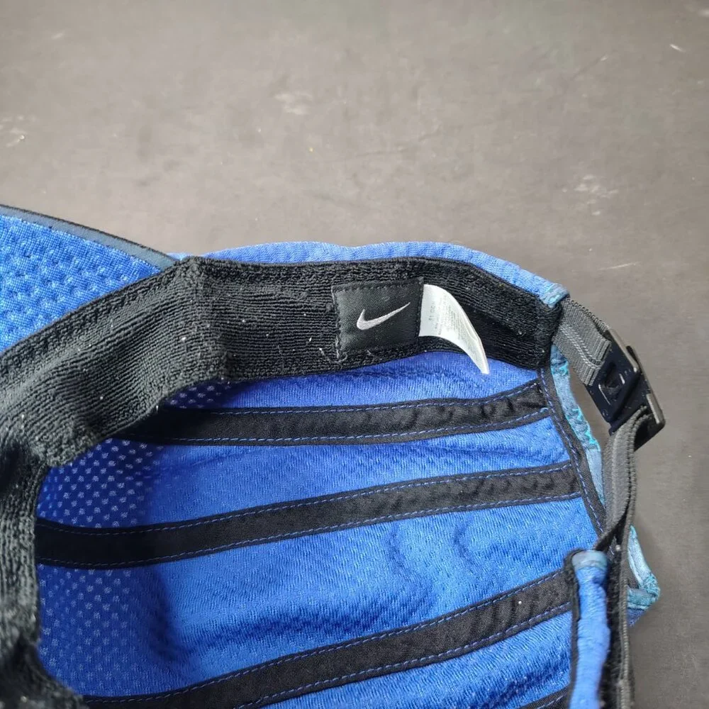 VINTAGE Nike Hat Cap Blue Black Tailwind 7 Panel Mesh Mini Swoosh Running - Picture 11 of 16